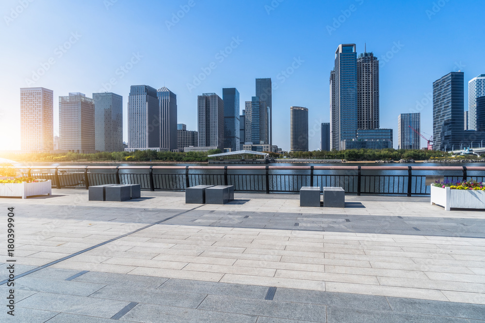 Fototapeta premium modern buildings and empty pavement in china..