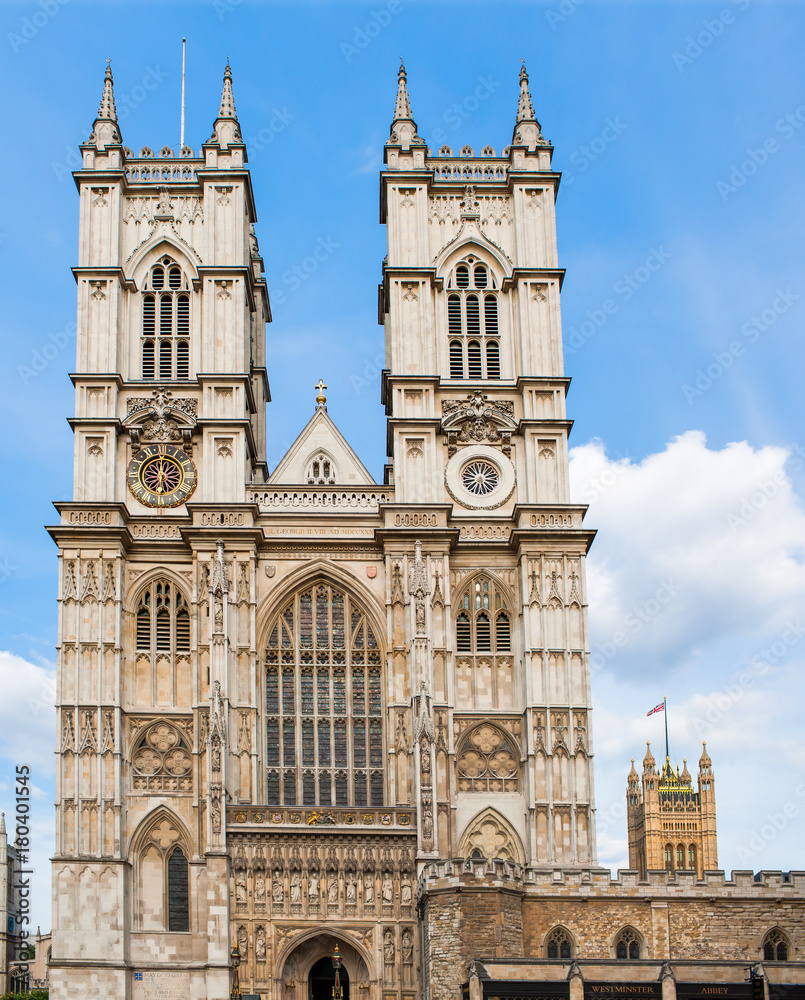Westminster Abbey, England, landmark church in central London, front entramce