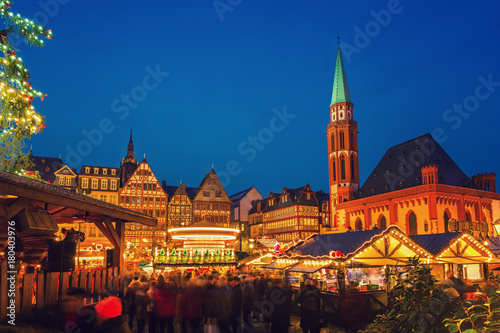 Traditional christmas market on Roemer Platz in Frankfurt, Germany
