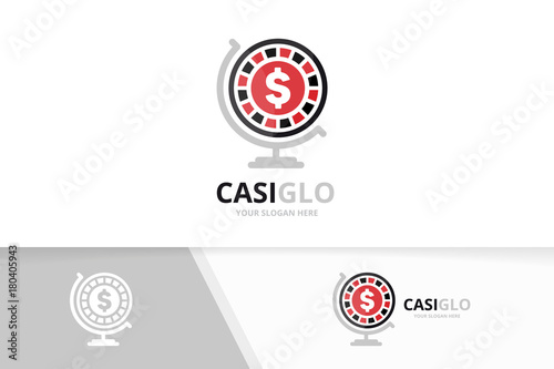 Vector casino and globe logo combination. Chip planet symbol or icon. Unique roulette game logotype design template.