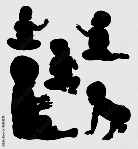 babies action silhouette, good use for symbol, web icon, mascot, logo, sign, sticker, or any design you want. Easy to use.
