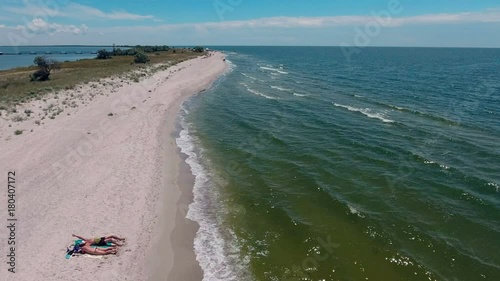 Wallpaper Mural Aerial view wild sand strip, sea with waves horizon Torontodigital.ca