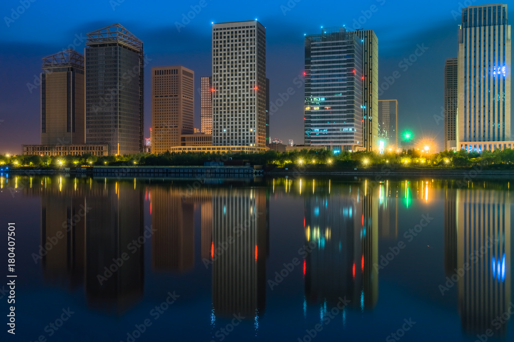 Obraz premium urban skyline and modern buildings at dusk, cityscape of China..