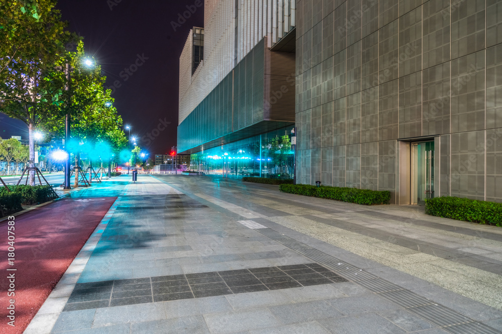 city square, business financial district at night