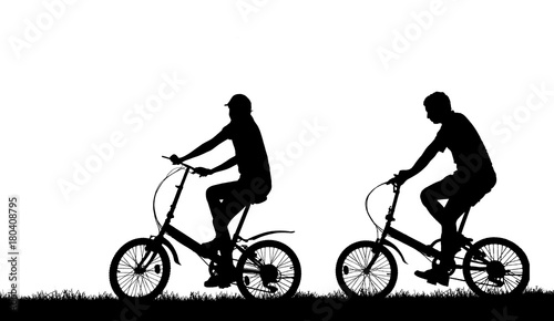 silhouette vintage bike and love couple in the holiday on white background
