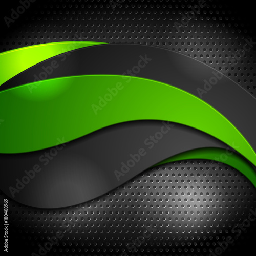 Green and black waves on perforated background