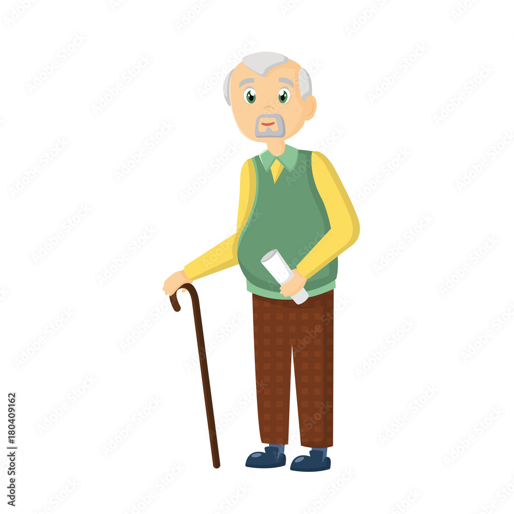 Elderly man, with cane in daily clothes, spends free time. Elderly man, with cane in daily clothes, spends free time.