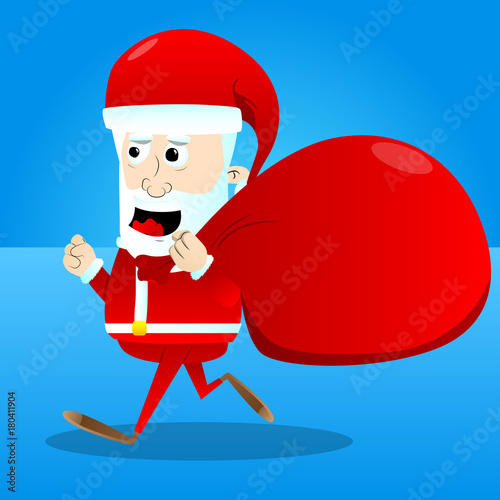 Santa Claus character carrying sack. Vector cartoon illustration.