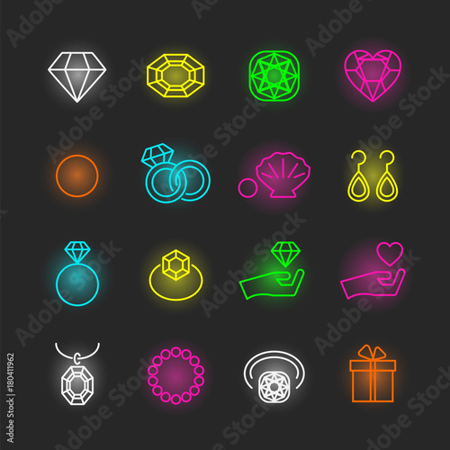 jewelry neon icon set