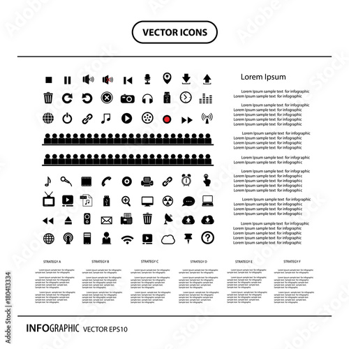 music button icon set for media info graphic icon