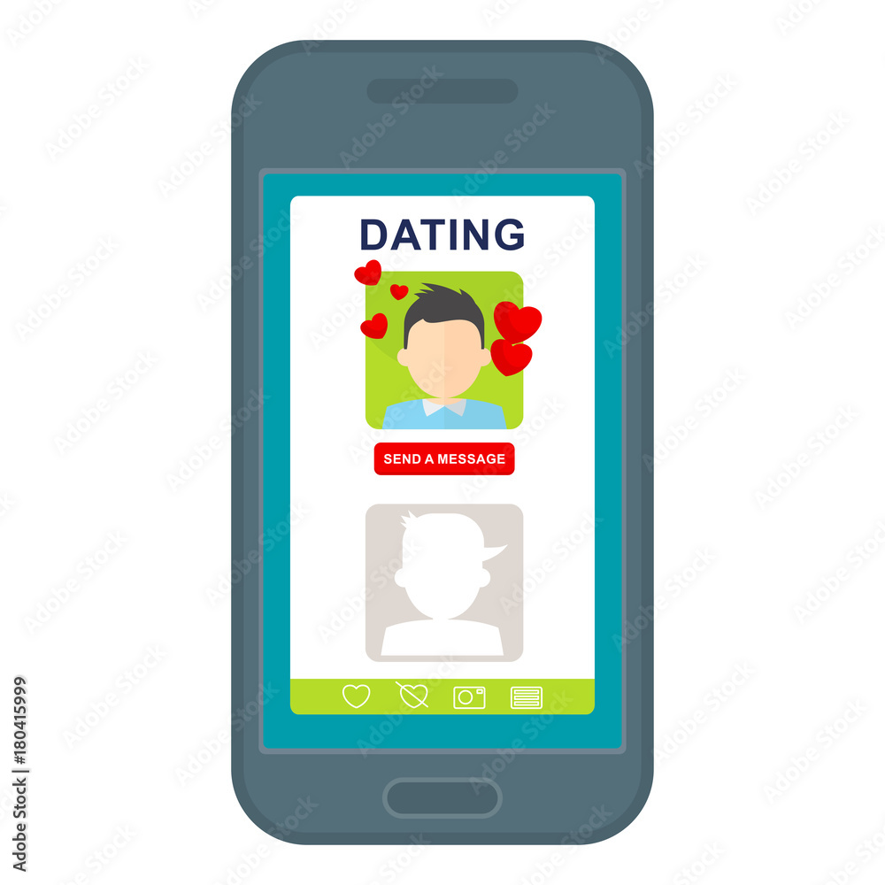 Chat dating in mobile app. Service for finding love, dating, romantic meetings, creating family. Flat vector cartoon illustration. Objects isolated on white background. Chat dating in mobile app. Service for finding love, dating, romantic meetings, creating family. Flat vector cartoon illustration. Objects isolated on white background.