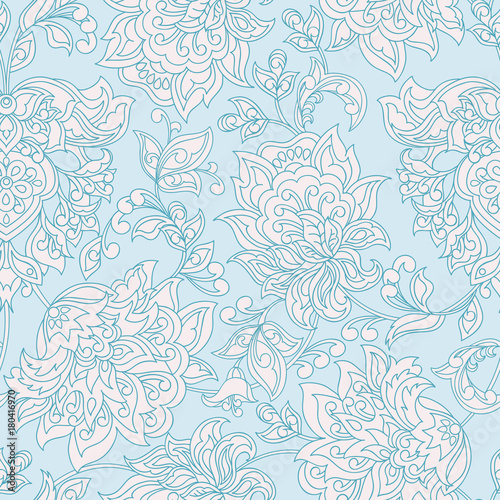 ethnic flowers seamless vector pattern. floral vintage background