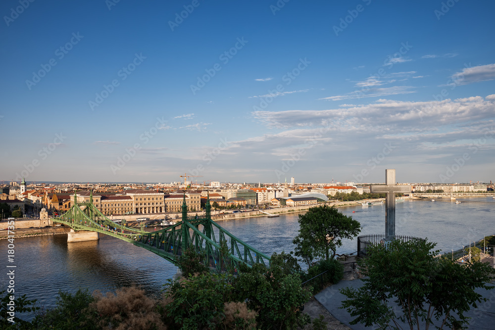 Budapest City Skyline With Liberty Bridge in Hungary