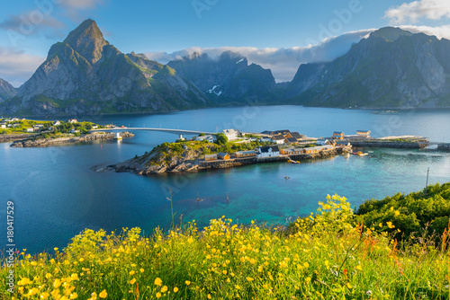 Landscape of Summer Lofoten islands is an archipelago in the county of Nordland, Norway.