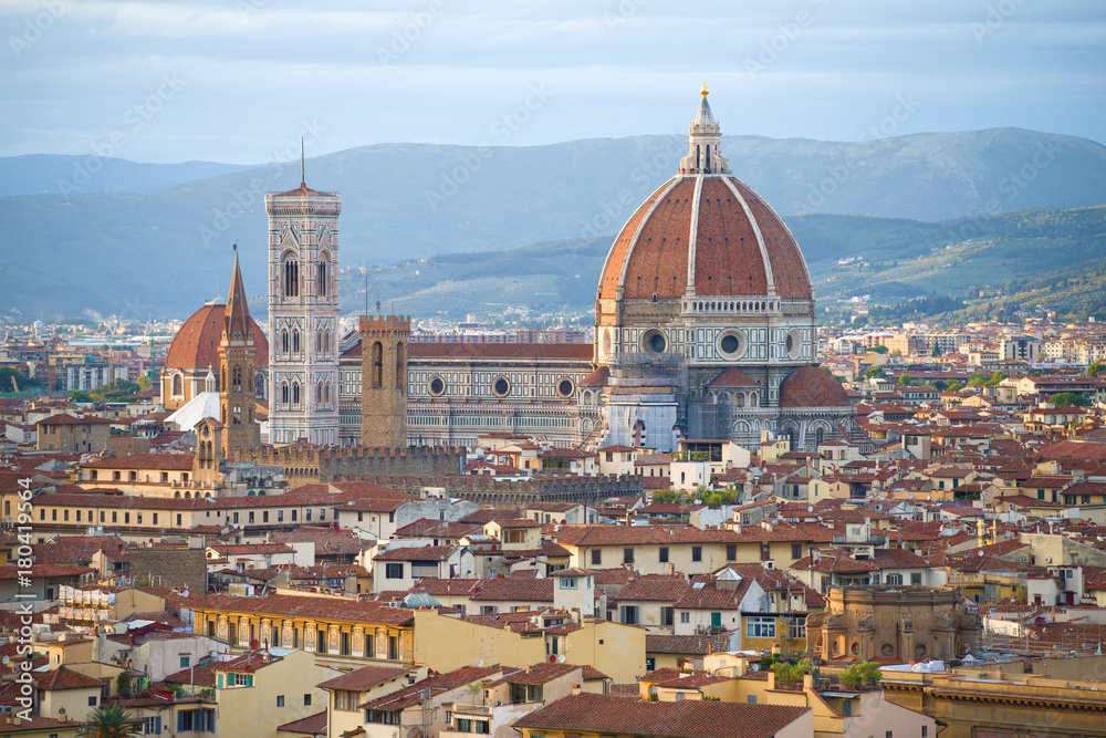 View of the Cathedral of Santa Maria del Fiore on a cloudy September day. Italy