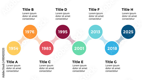 Vector arrows circles timeline infographic, diagram chart, graph presentation. Business progress concept with 8 options, parts, steps, processes.