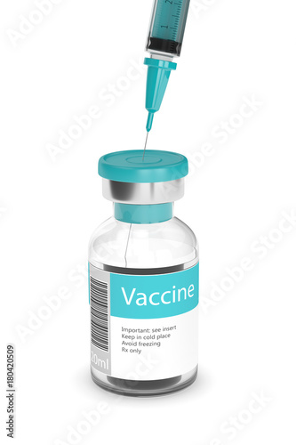 3d rendering of vaccine vial with syringe