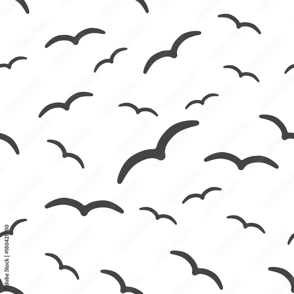 Naklejka premium Flying birds seamless pattern background icon. Business flat vector illustration. Flying gull sign symbol pattern.