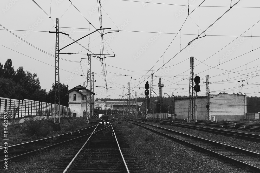 Railway station and many tracks