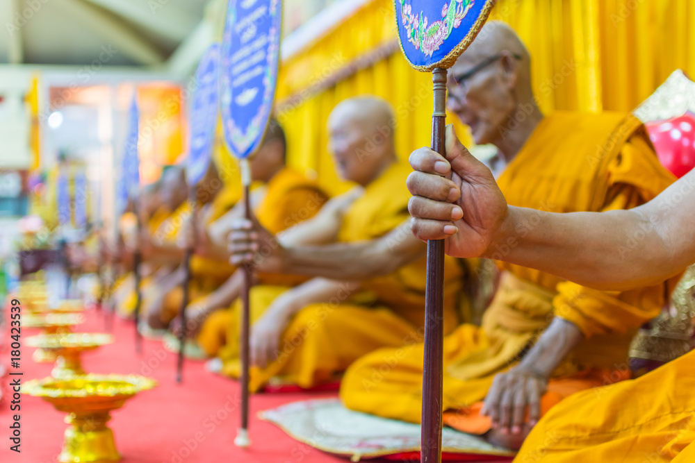 Thai monk pray for religious ceremony in buddhist