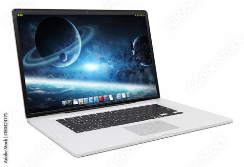 Modern silver laptop 3D rendering