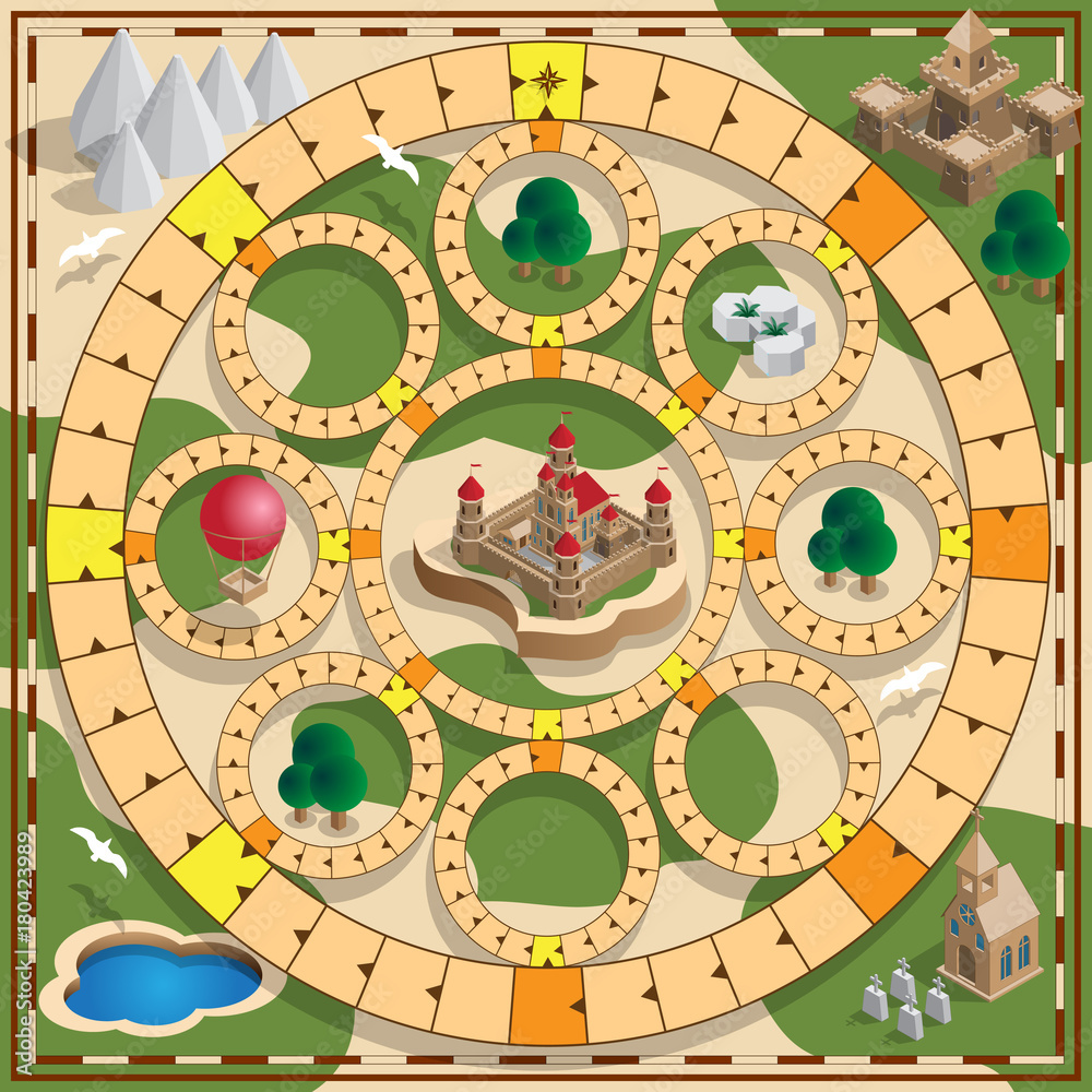 Board game of the medieval theme. Vector design for app game user interface.