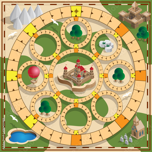 Board game of the medieval theme. Vector design for app game user interface.