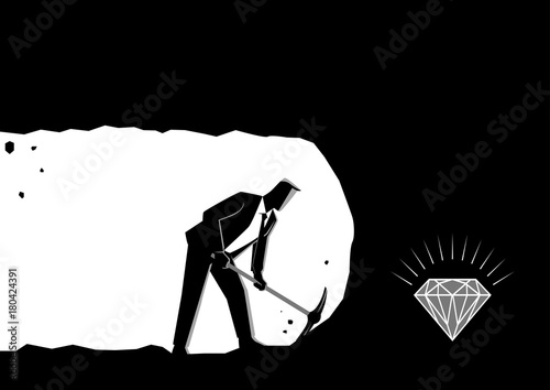 Businessman digging and mining to find treasure