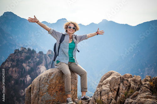 Photography Young woman Traveler in Seoraksan national park in South Korea.