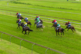 Horses Race Jockeys Overhead Running Action
