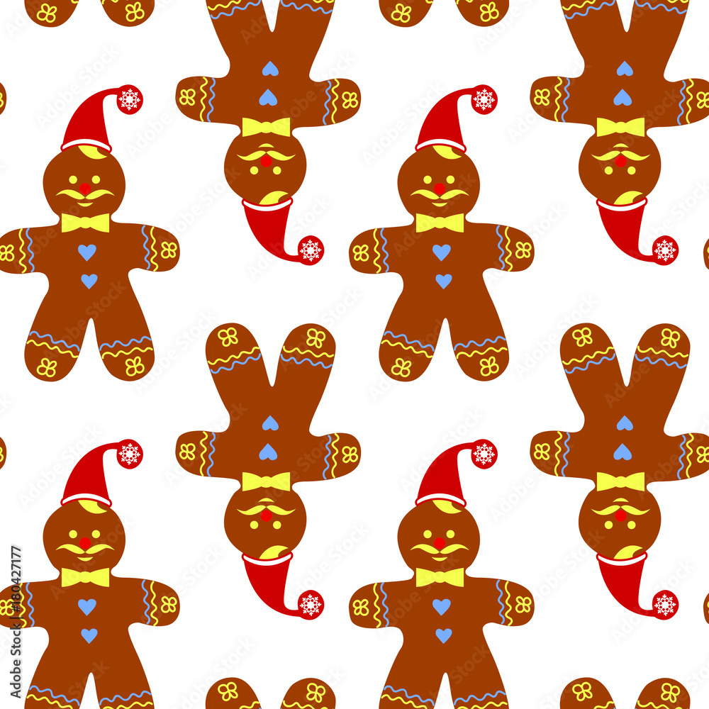 Seamless Christmas pattern with a gingerbread man in a Santa Claus hat Seamless Christmas pattern with a gingerbread man in a Santa Claus hat