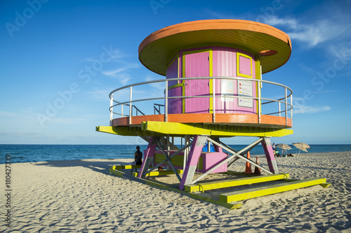 Colorful lifeguard tower on Miami Beach, Florida