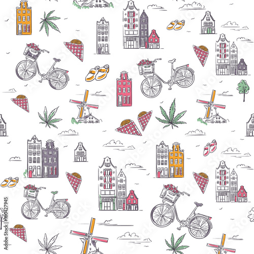 Hand drawn Amsterdam seamless background