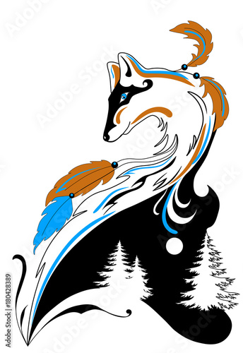 Tatto style fox with winter elements for salons and prints photo