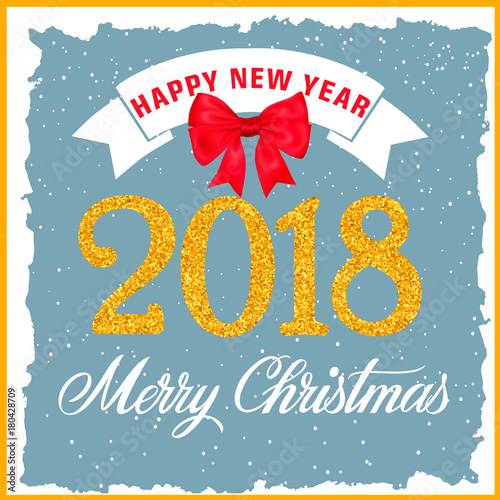 Christmas and New Year Card with Red Bow