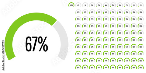 Set of circular sector percentage diagrams from 0 to 100 ready-to-use for web design, user interface (UI) or infographic - indicator with green