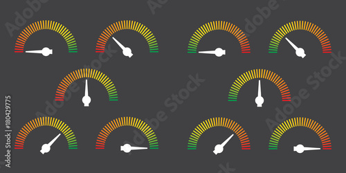 Meter signs infographic gauge element from red to green and green to red vector illustration