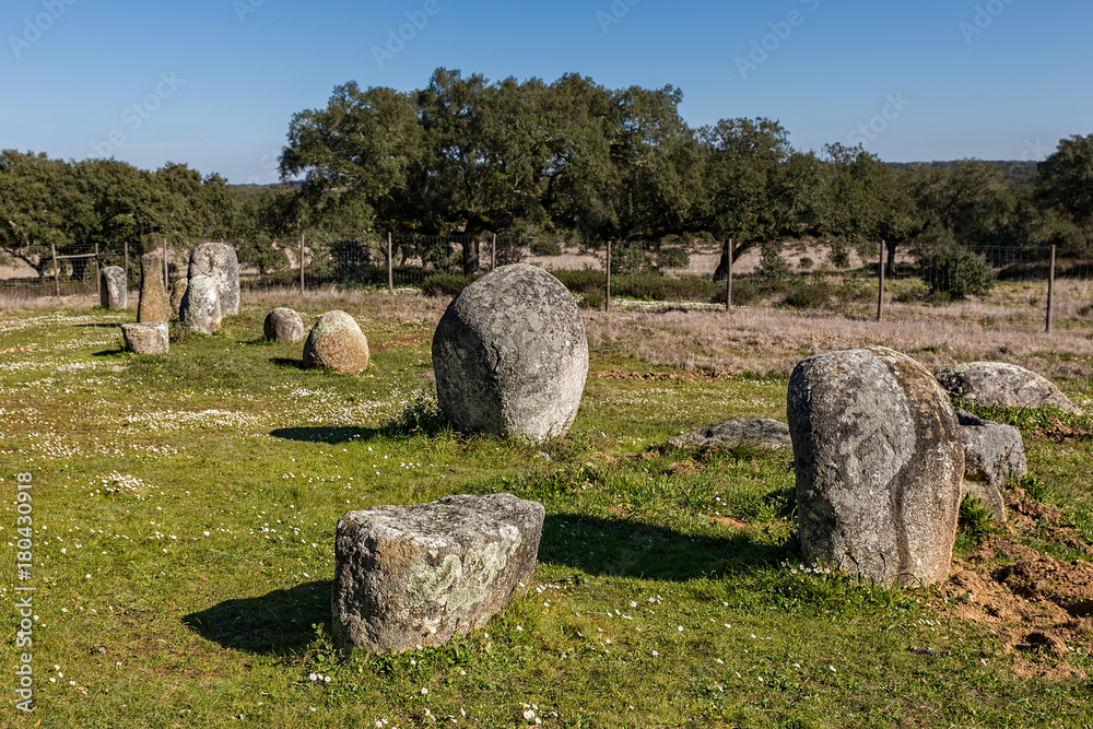 Vale Maria do Meio Cromlech. Megalithic stone circle located near Evora in Portugal. Chronology: IV-III millennium.
