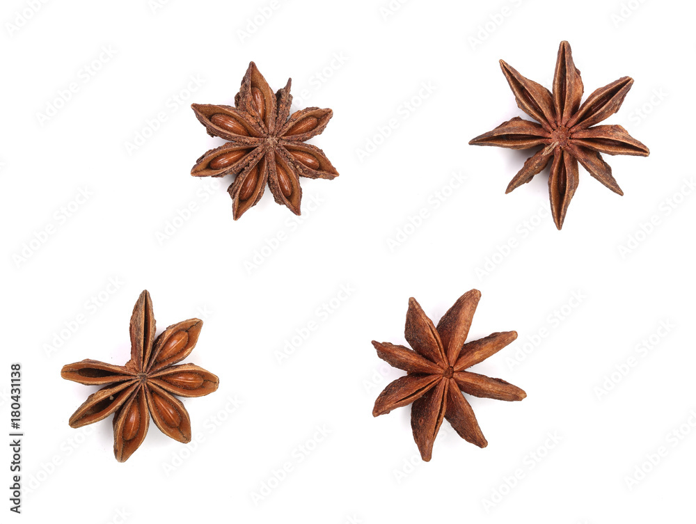 Star anise isolated on white background. Top view Star anise isolated on white background. Top view