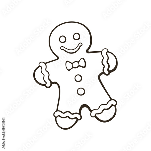 Vector illustration. Hand drawn doodle of Christmas cookies Gingerbread man. New year biscuit ginger man. Cartoon sketch. Isolated on white background  
