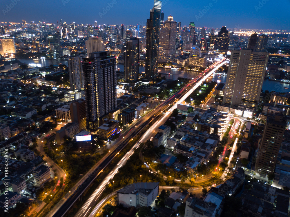 Naklejka premium Bangkok from above by night