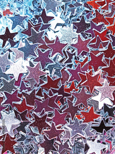 mirrored multicolored stars, Christmas background, confetti