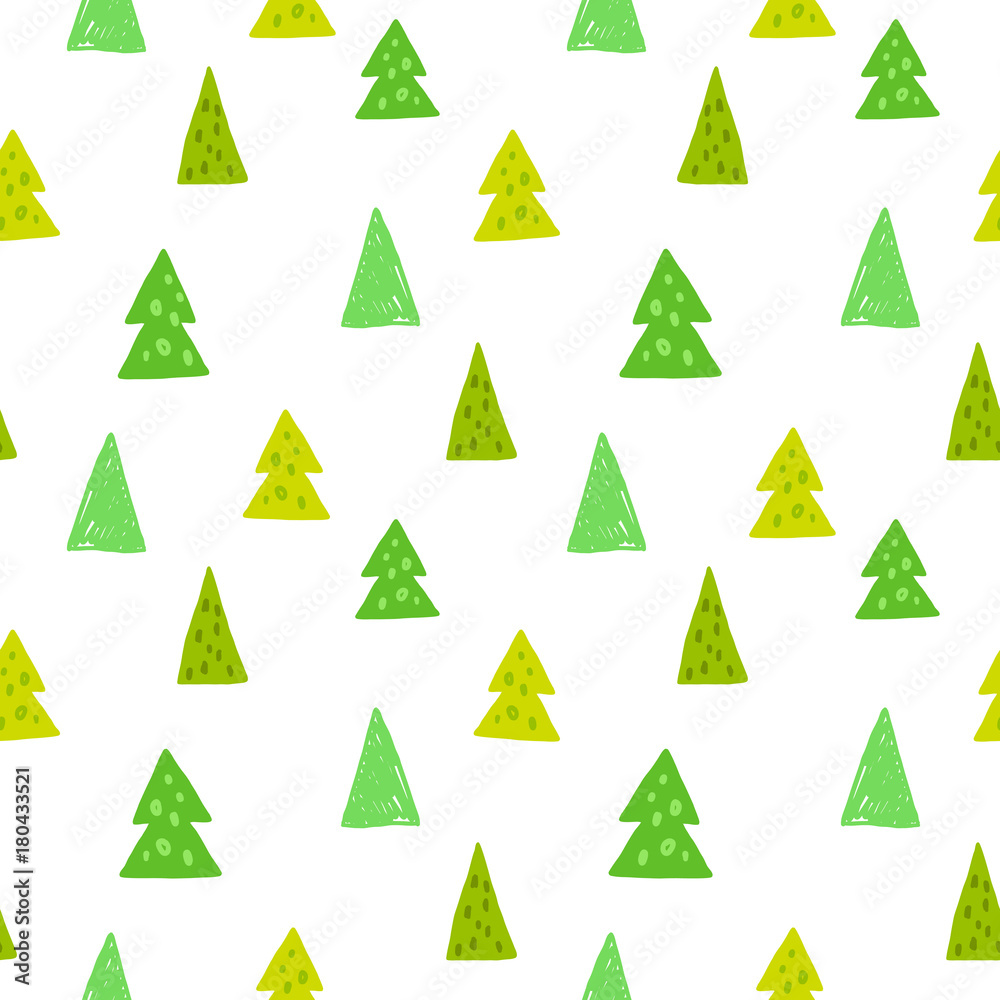 Small spruces seamless pattern. Vector hand drawn illustration