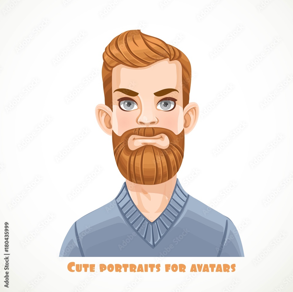 Cute bearded blond men in a casual pullover portrait for avatar isolated on a white background Cute bearded blond men in a casual pullover portrait for avatar isolated on a white background