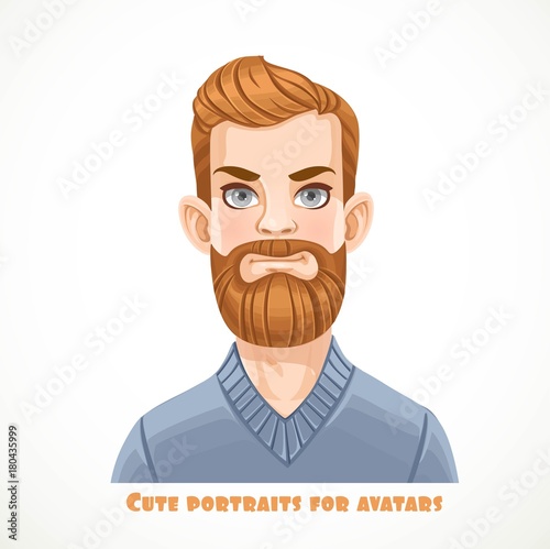 Cute bearded blond men in a casual pullover portrait for avatar isolated on a white background