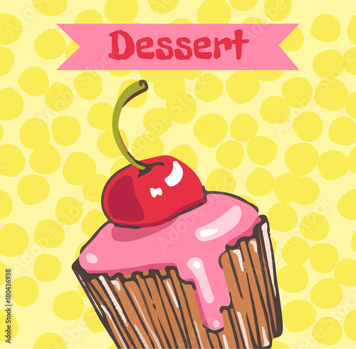Cupcake with cherry and pink frosting
