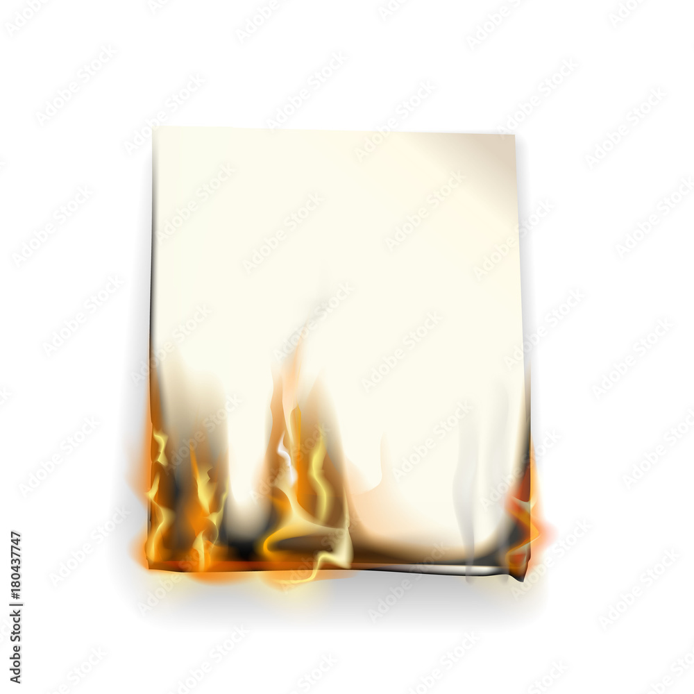 Realistic burning paper on a white background. Realistic burning paper on a white background.