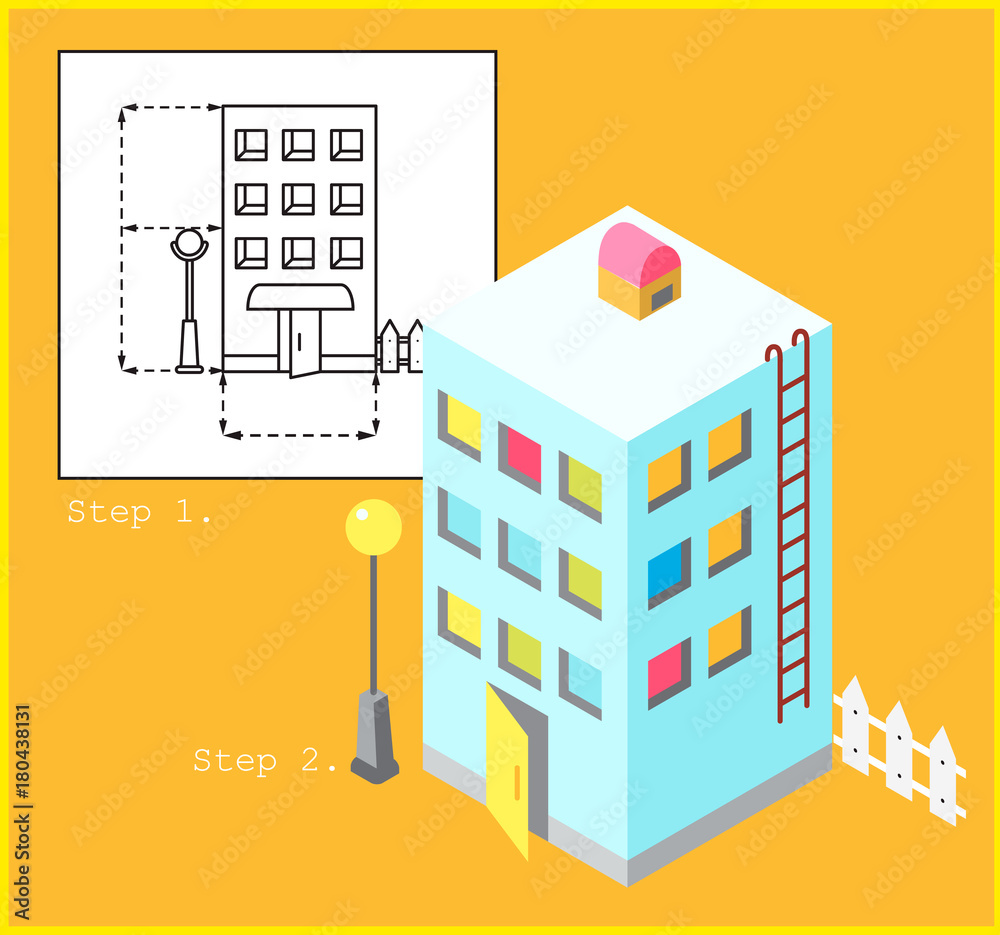 apartment building in linear and isometric style apartment building in linear and isometric style