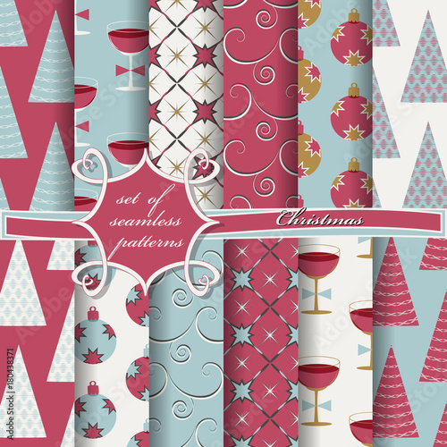 set of seamless christmas illustrations. Abstract vector paper with Christmas symbols and design elements for scrapbook