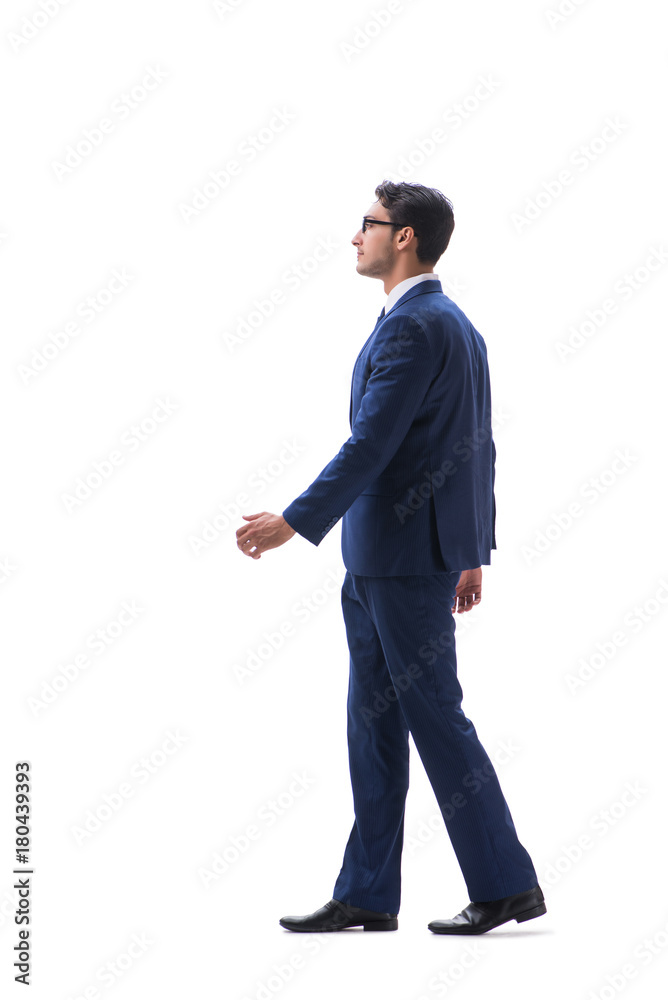 Businessman walking standing side view isolated on white backgro Businessman walking standing side view isolated on white backgro